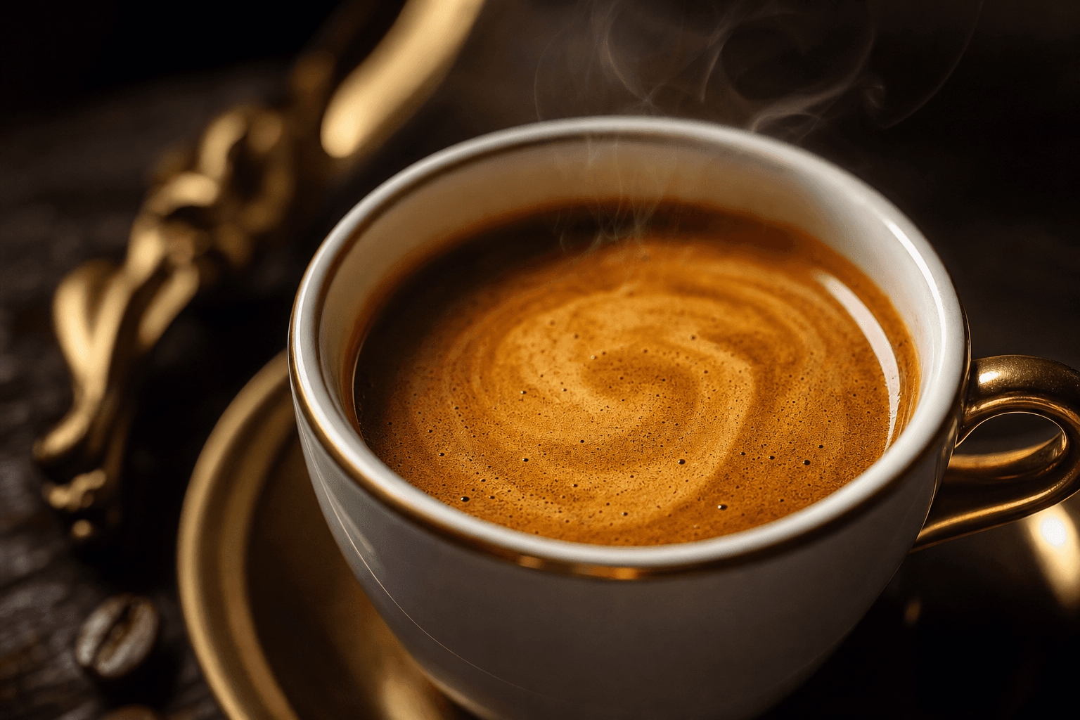 Close-up of crema forming on a freshly extracted espresso shot