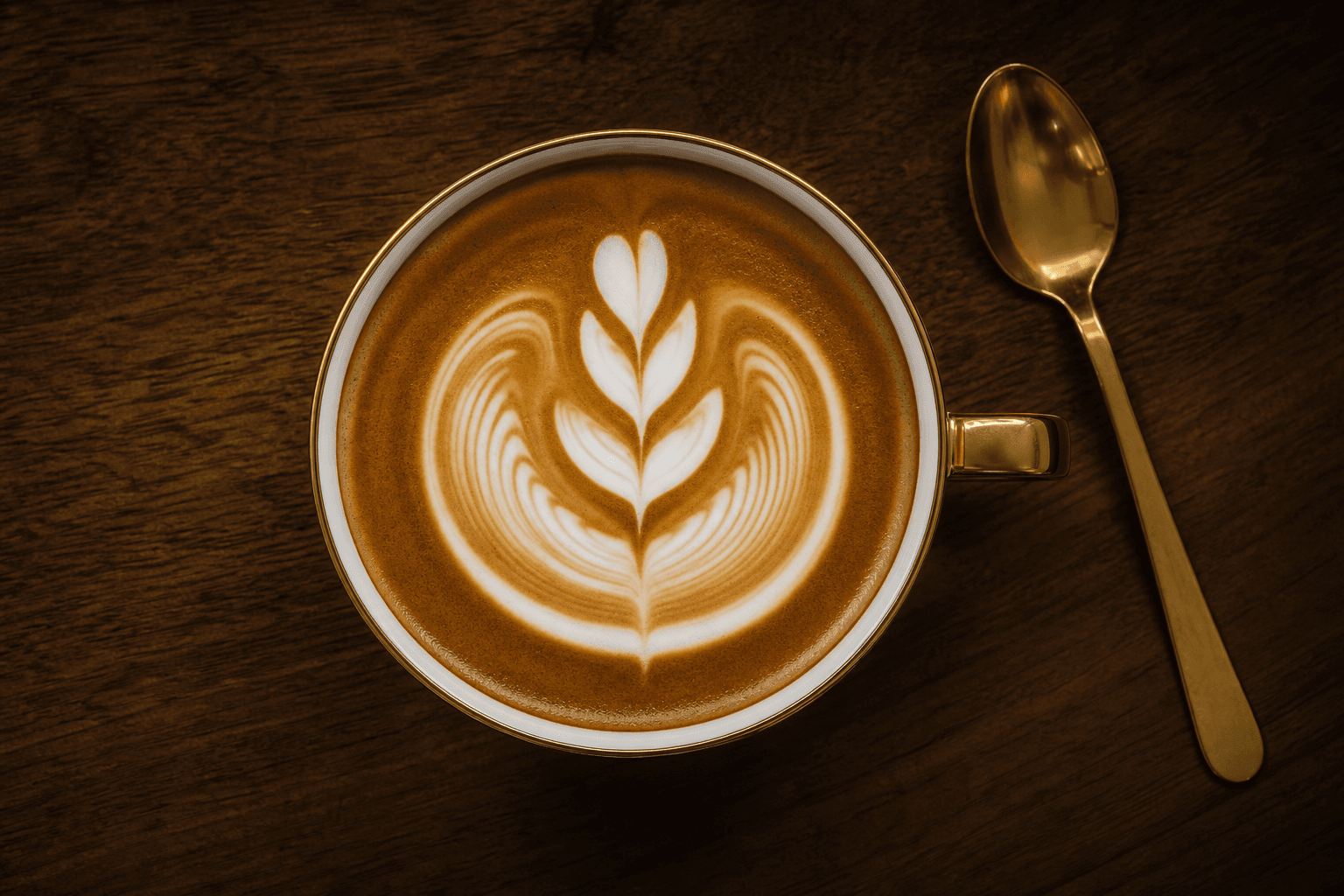 Latte art rosetta poured by Botista in a porcelain cup